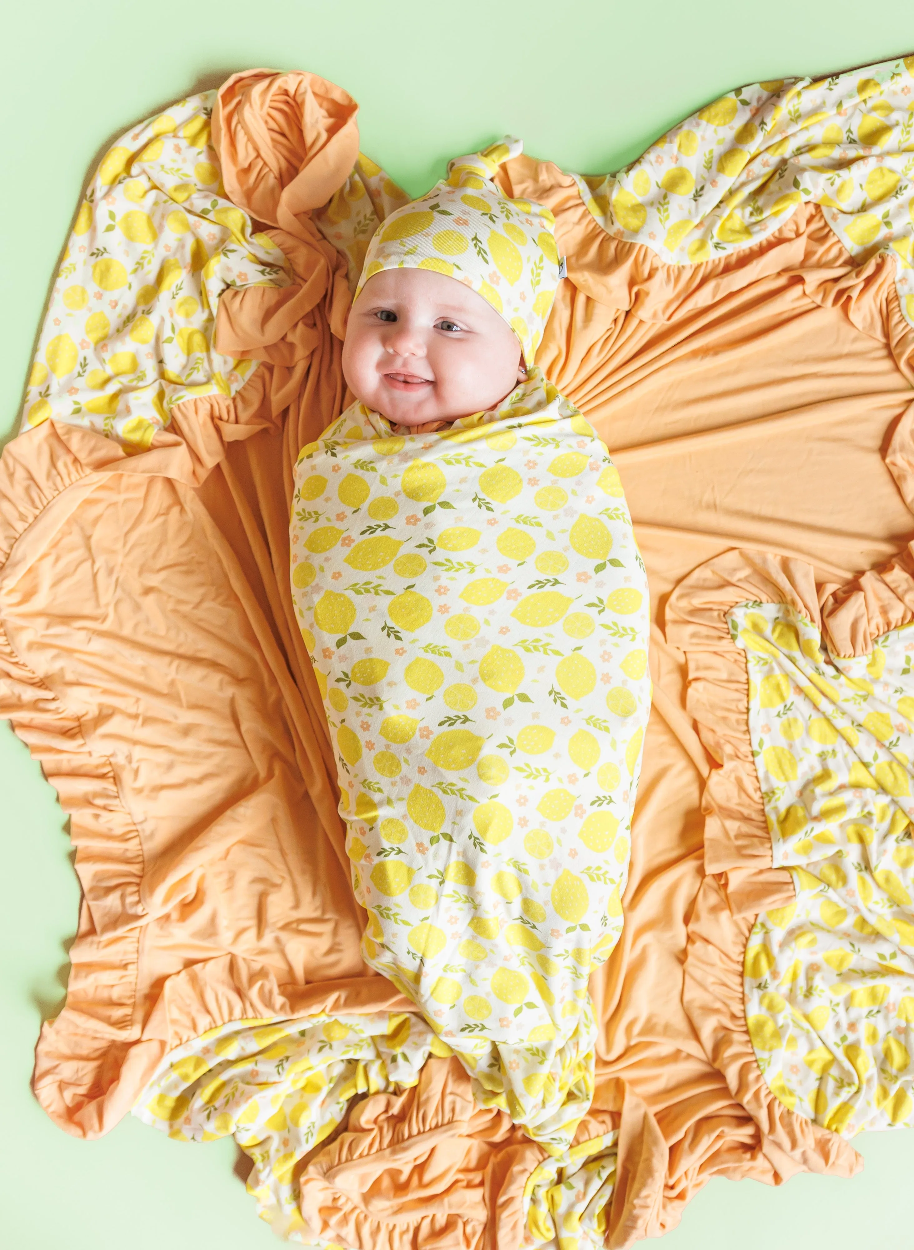 Lemon Blossoms Dream Swaddle & Beanie