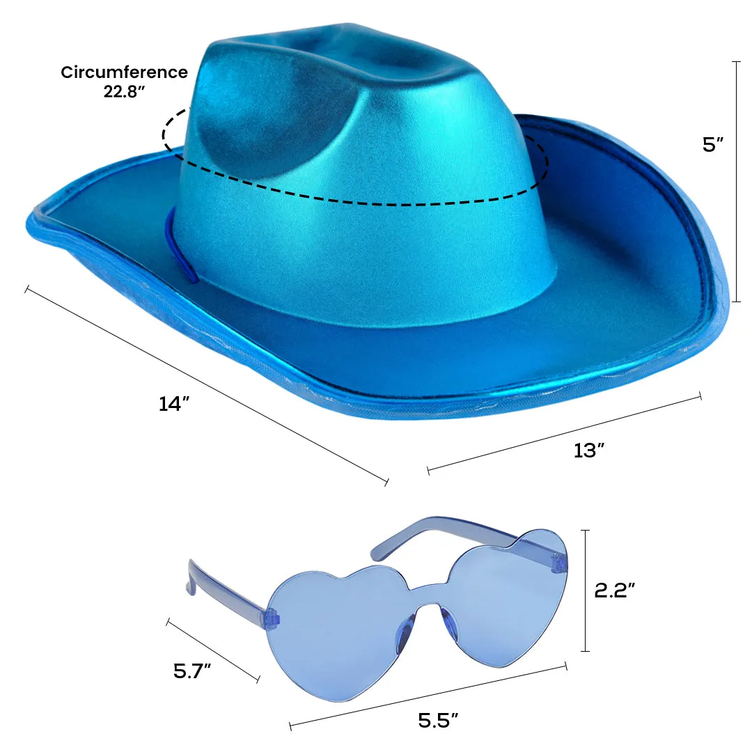 Light Up Cowboy Hat for Women - Blue Holographic  Space Cowgirl Hat with Glasses - FUNCREDIBLE