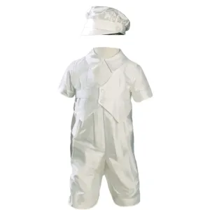 little things mean a lot boys dupioni silk vested baptism coverall with hat