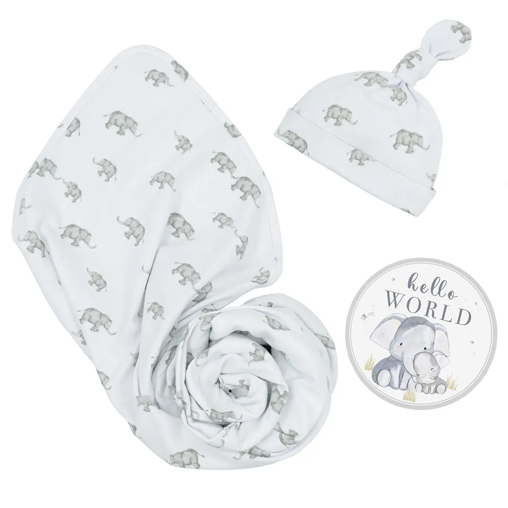 Living Textiles Hello World Gift Set - Watercolour Elephant