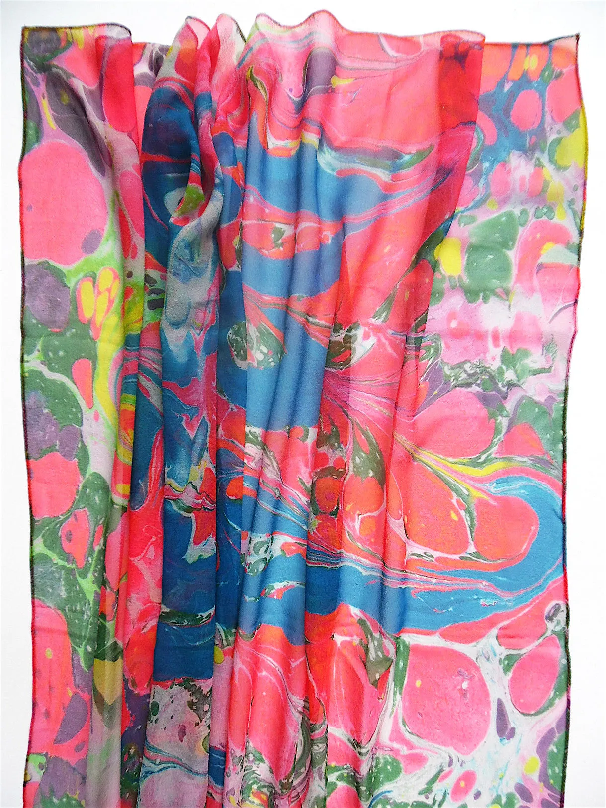 Marbleized Silk Chiffon Square Scarf Fruit Cocktail