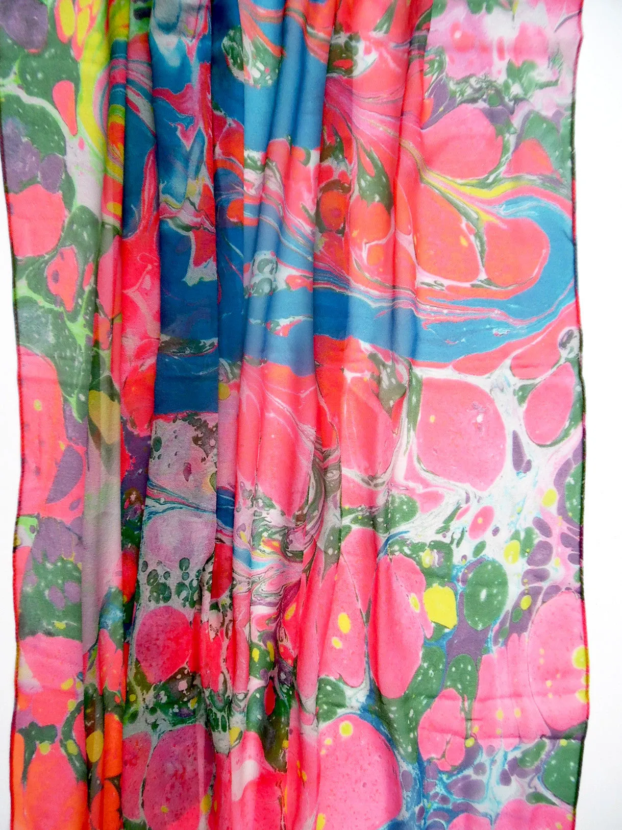 Marbleized Silk Chiffon Square Scarf Fruit Cocktail