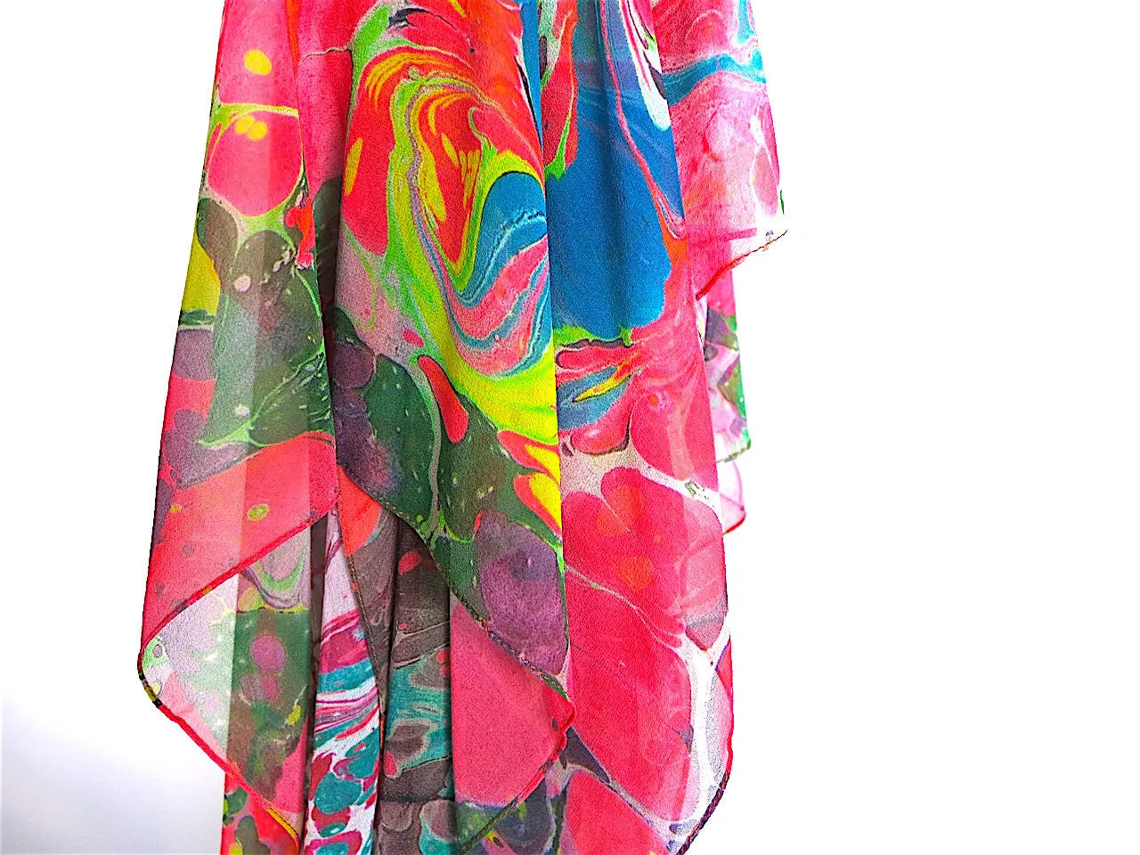 Marbleized Silk Chiffon Square Scarf Fruit Cocktail