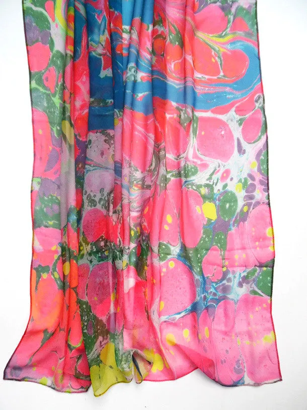 Marbleized Silk Chiffon Square Scarf Fruit Cocktail