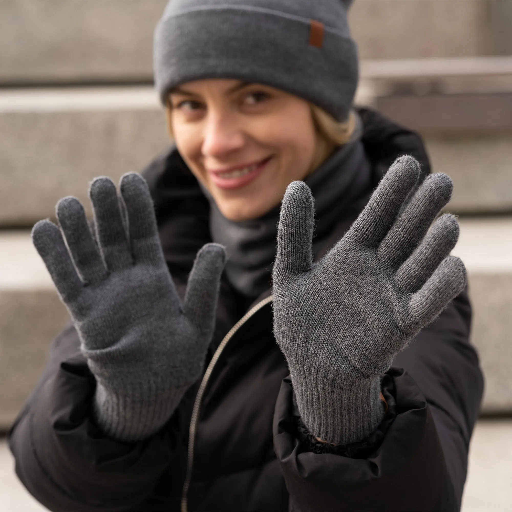 MENIQUE 100% Merino Wool Womens Knit Beanie & Gloves 2-Piece