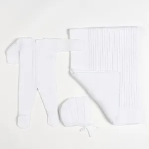 Miel | White Cotton Knit Babygrow Gift Set