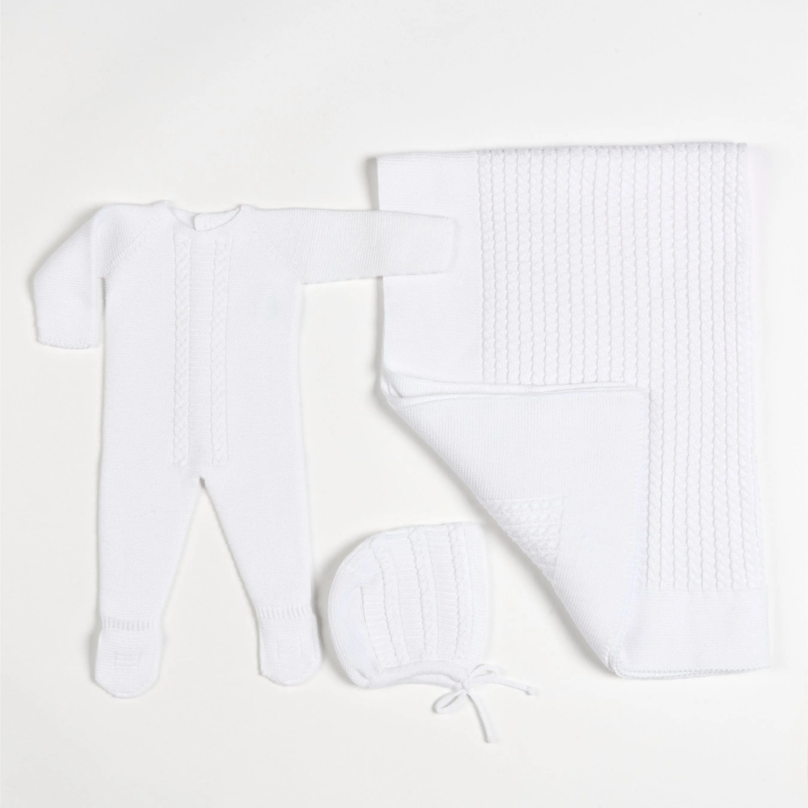 Miel | White Cotton Knit Babygrow Gift Set