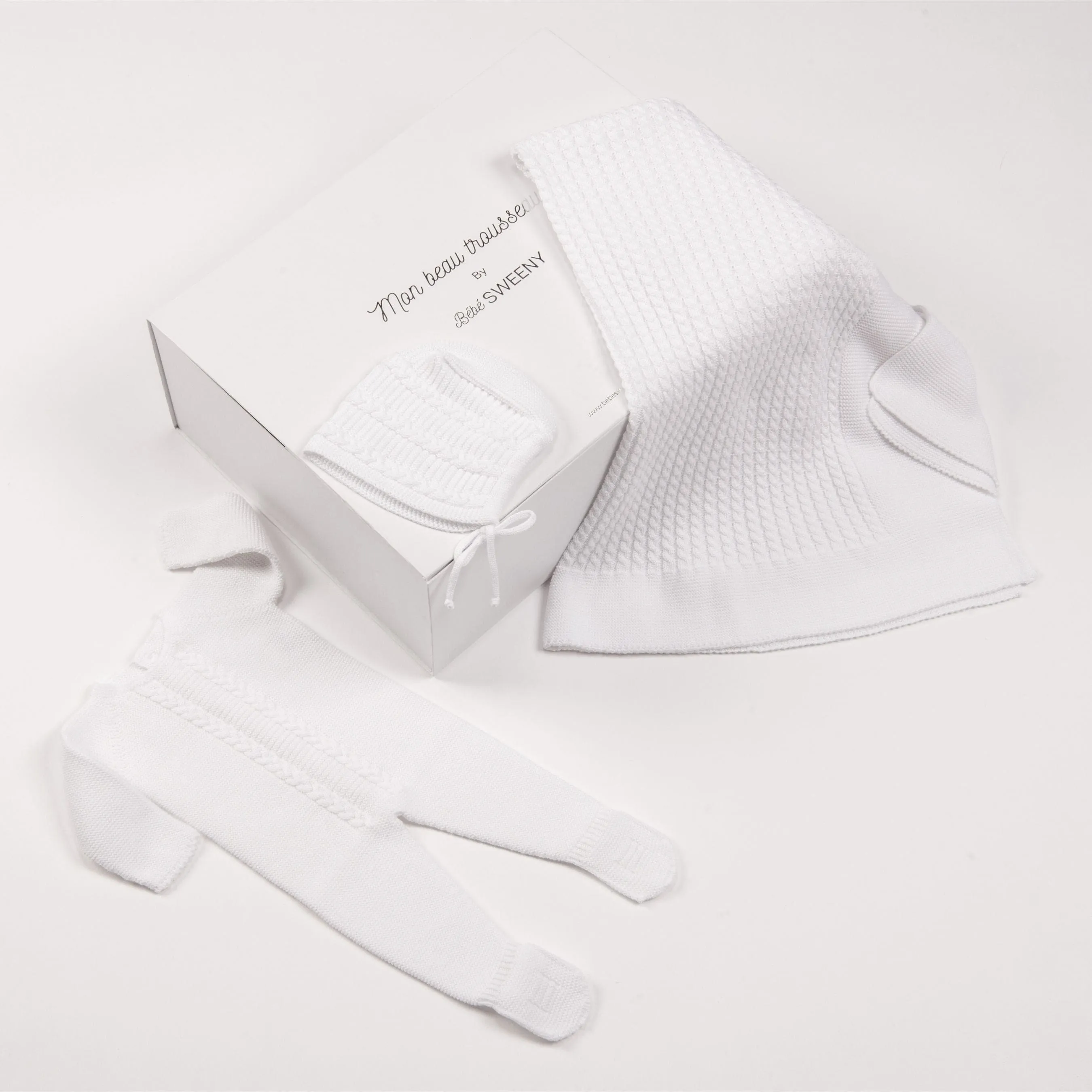 Miel | White Cotton Knit Babygrow Gift Set