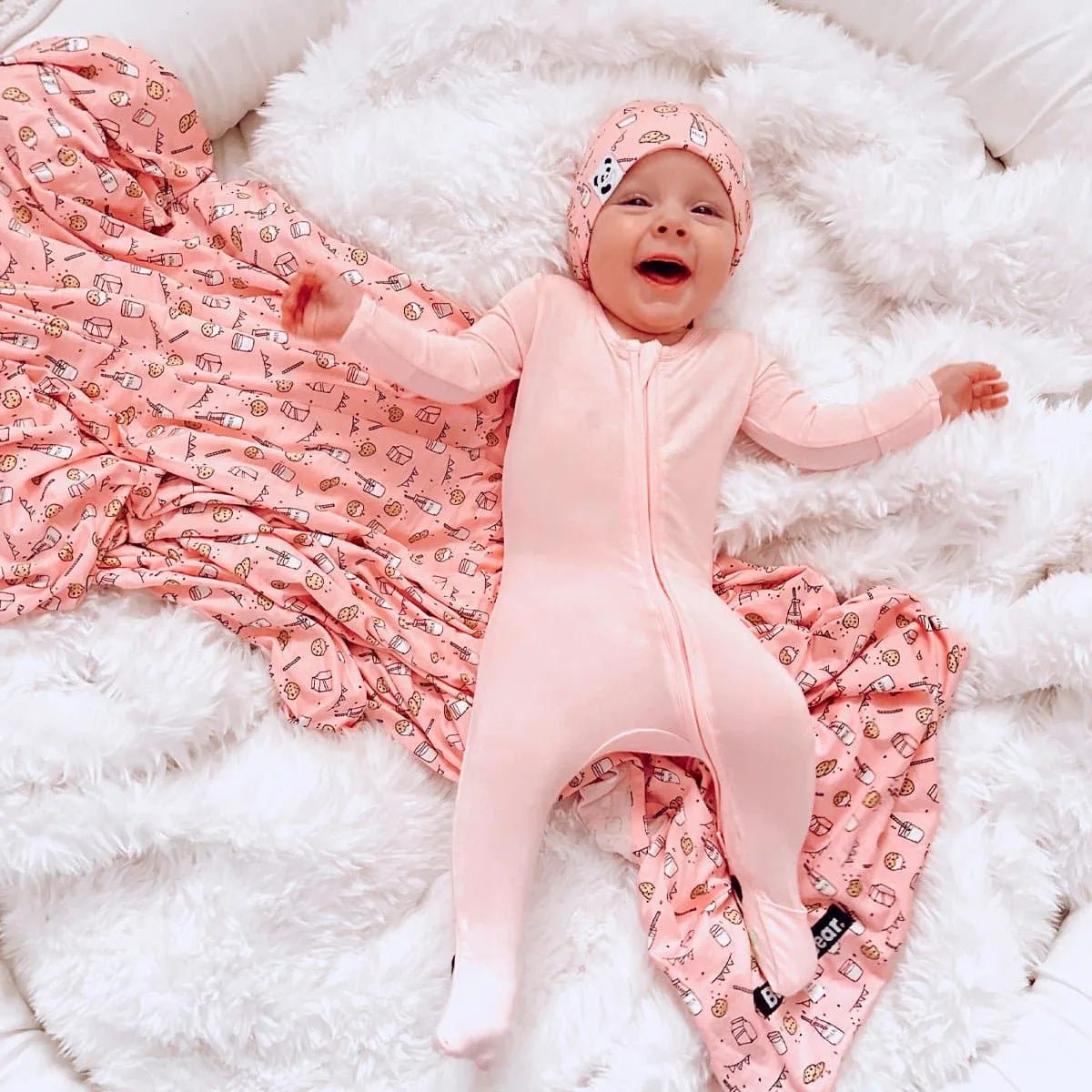 Milk & Cookies Pink Bamboo Swaddle & Beanie Set