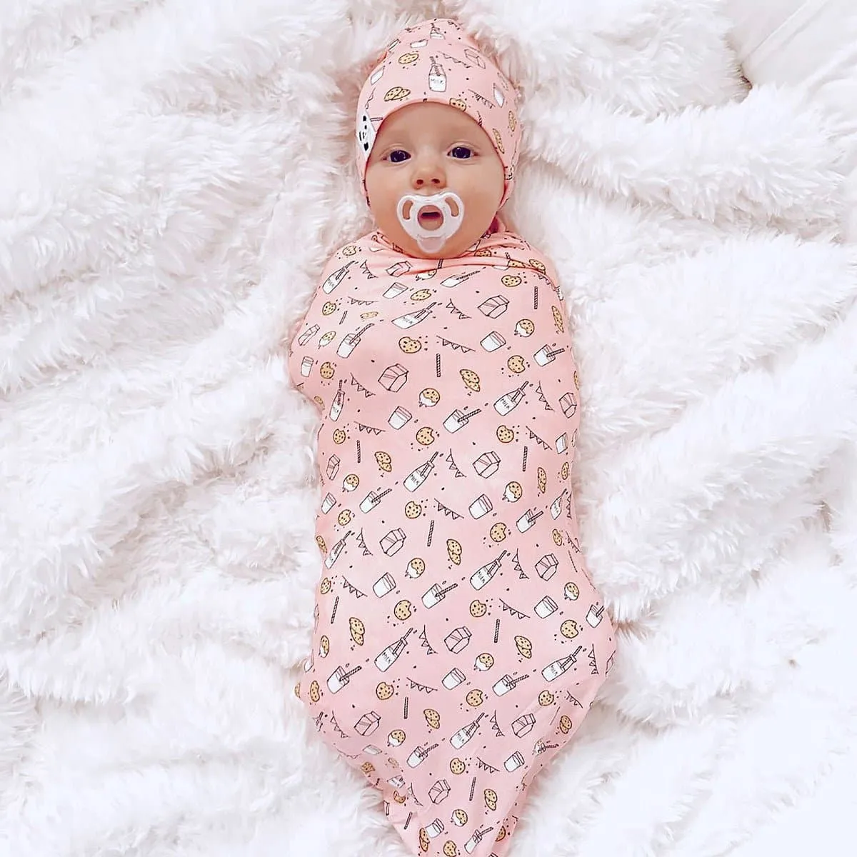 Milk & Cookies Pink Bamboo Swaddle & Beanie Set