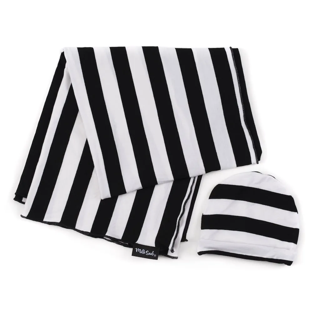 Milk Snob Hello Baby Swaddle Set - Black & White Signature Stripe