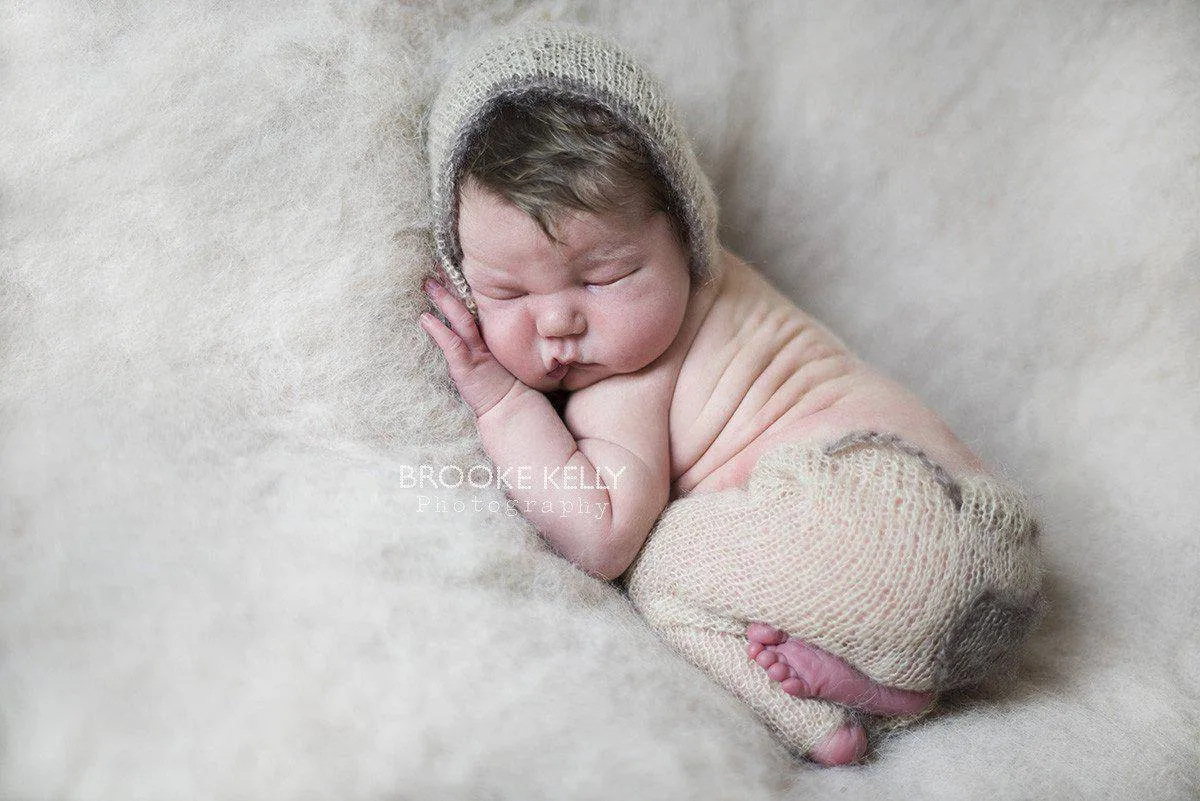 Mohair Pocket Pants and Hat Set in Beige and Toffee Brown