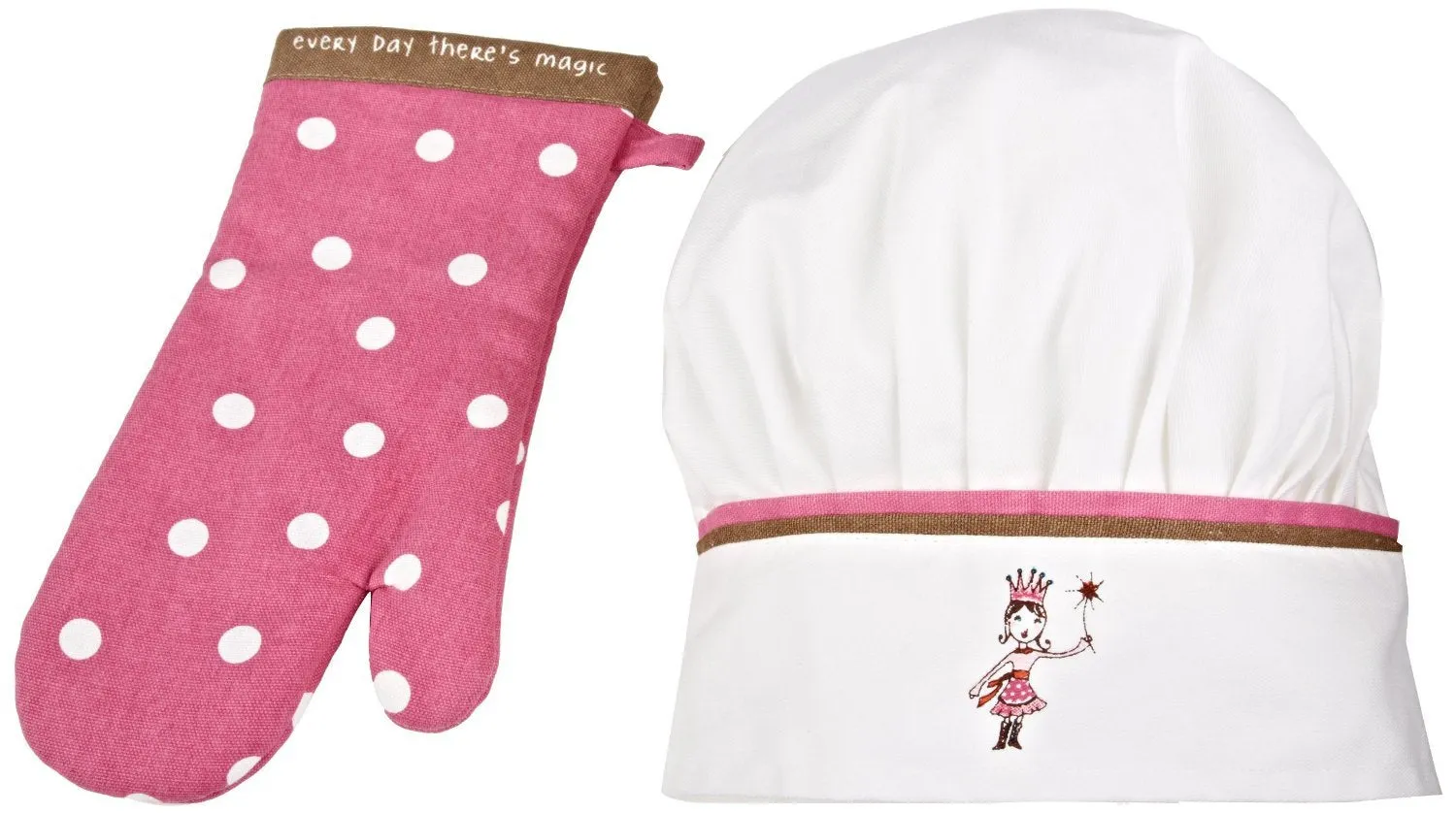 MUkitchen MiniMu Kids 3-Piece Cotton Chef Set with Apron, Hat and Mitt, Princess