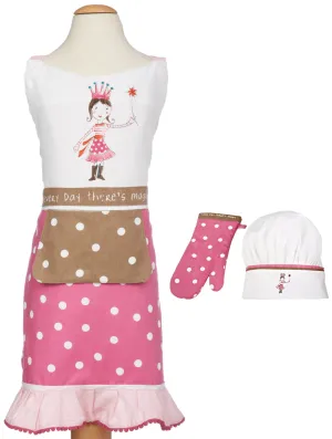 MUkitchen MiniMu Kids 3-Piece Cotton Chef Set with Apron, Hat and Mitt, Princess