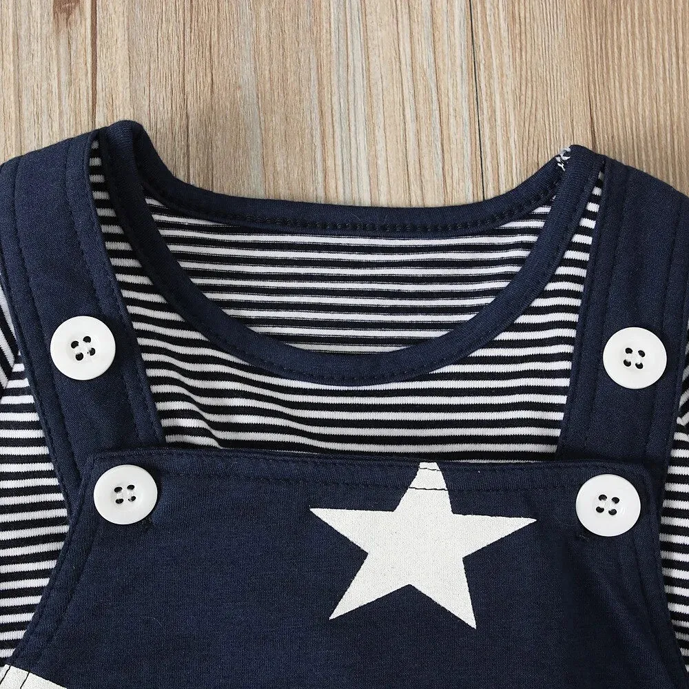 Newborn Baby Boy Clothes  Long Sleeve Tops   Suspender Pants   Hat