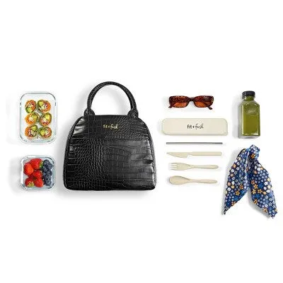 Open Box - Fit & Fresh Lyon Luxe Lunch Kit with Travel Utensils and Case - Black