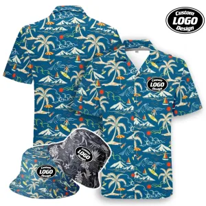 Personalized Hawaii Shirt and Reversible Hat, Custom Summer Beach Casual Short Sleeve Shirts and  Fashion Hat