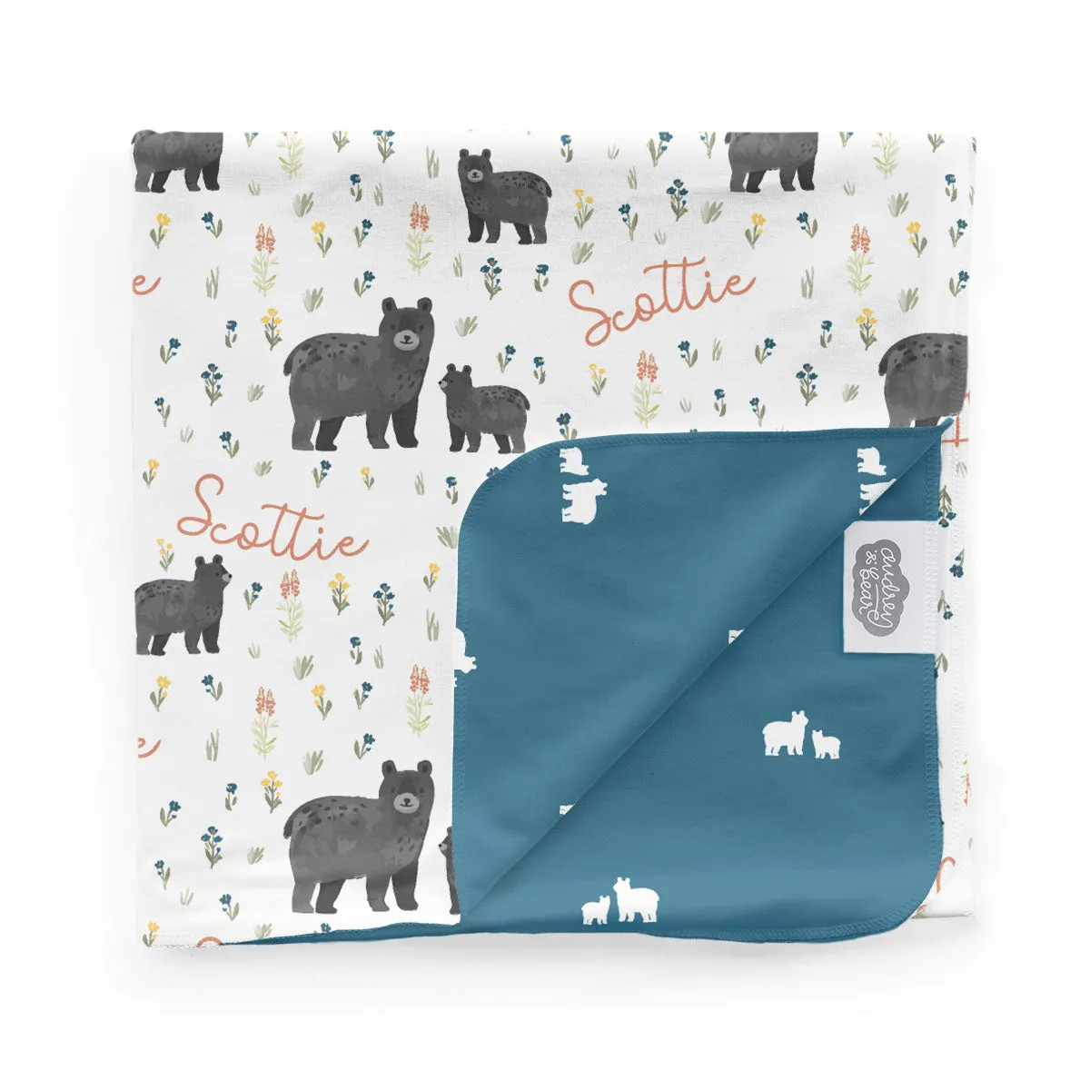 Personalized  Swaddle & Hat Set | Baby Bear Meadow