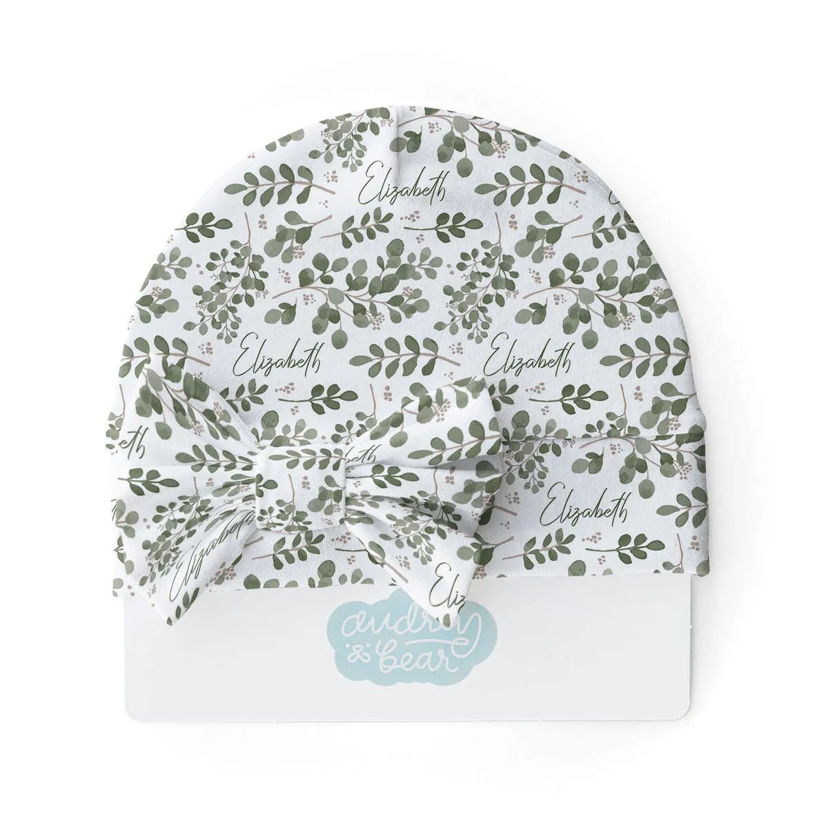 Personalized  Swaddle & Hat Set | Farmhouse Greenery