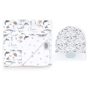 Personalized  Swaddle & Hat Set | Ocean Explorer