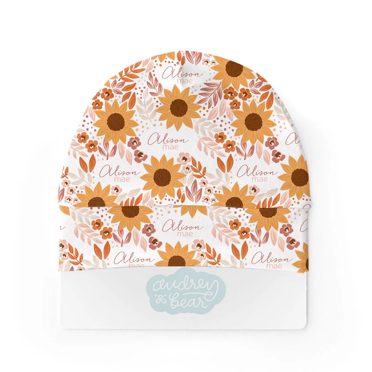 Personalized  Swaddle & Hat Set | Summer Sunflower