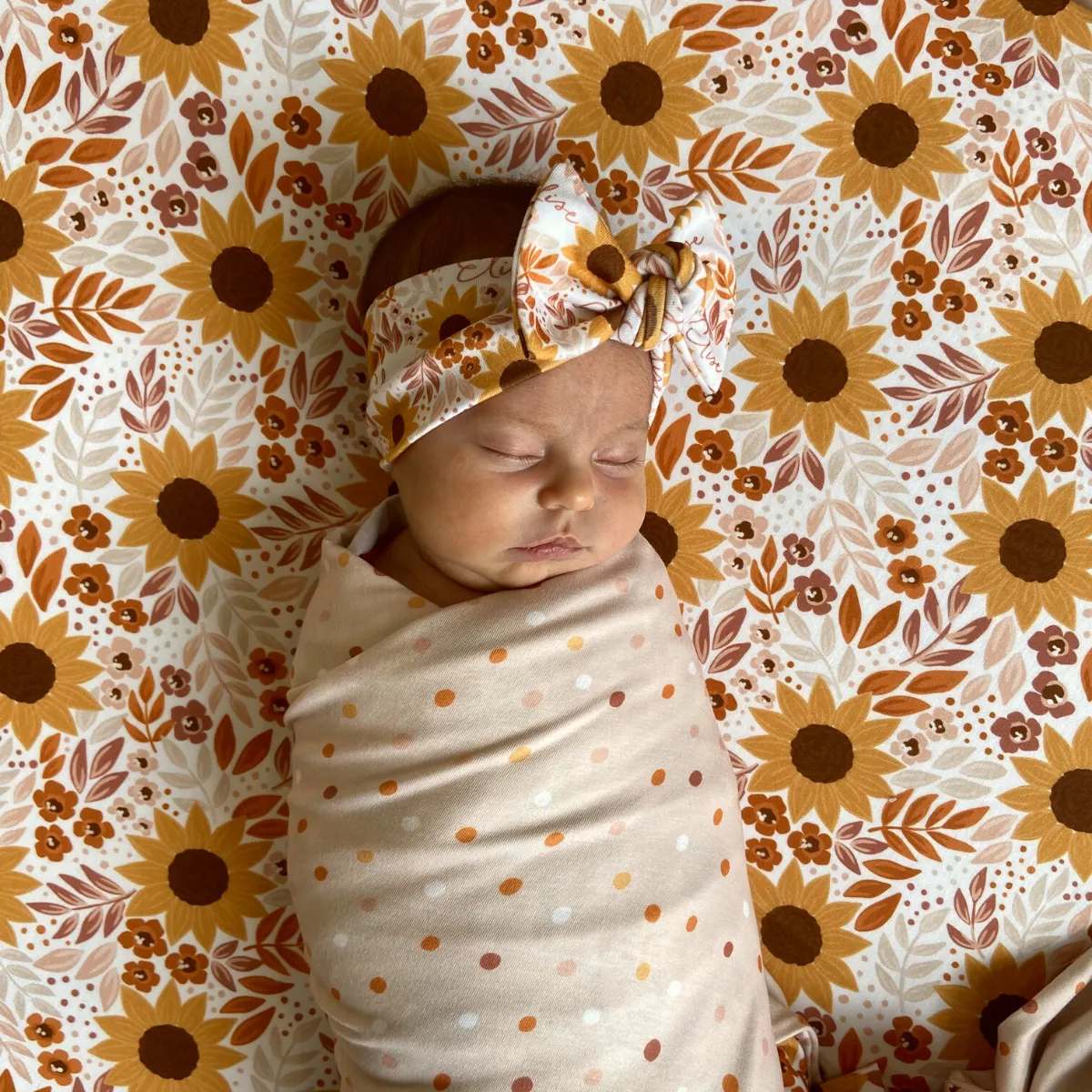 Personalized  Swaddle & Hat Set | Summer Sunflower