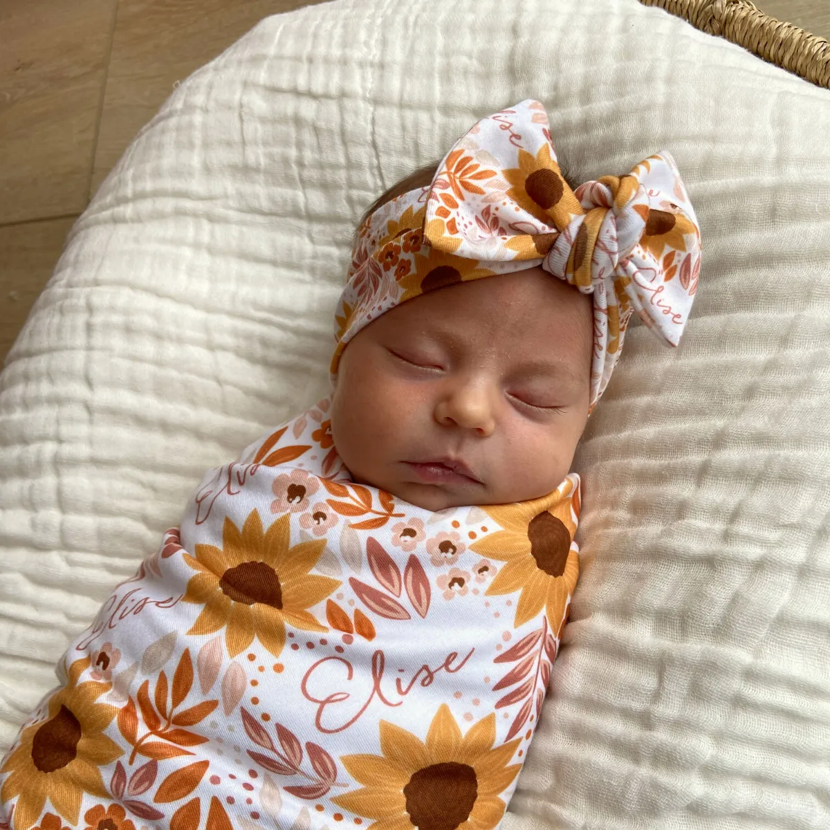 Personalized  Swaddle & Hat Set | Summer Sunflower