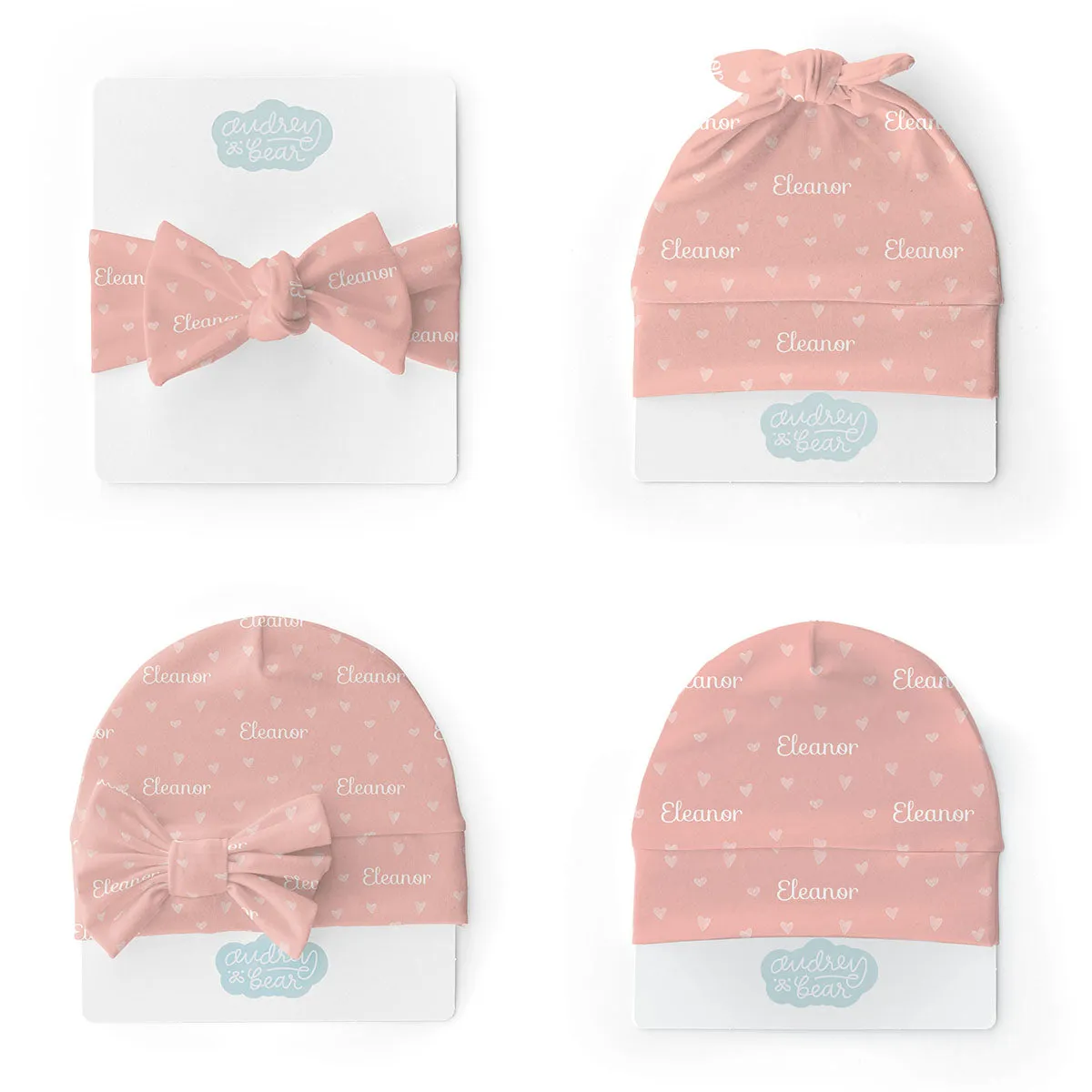 Personalized  Swaddle & Hat Set | Tiny Hearts