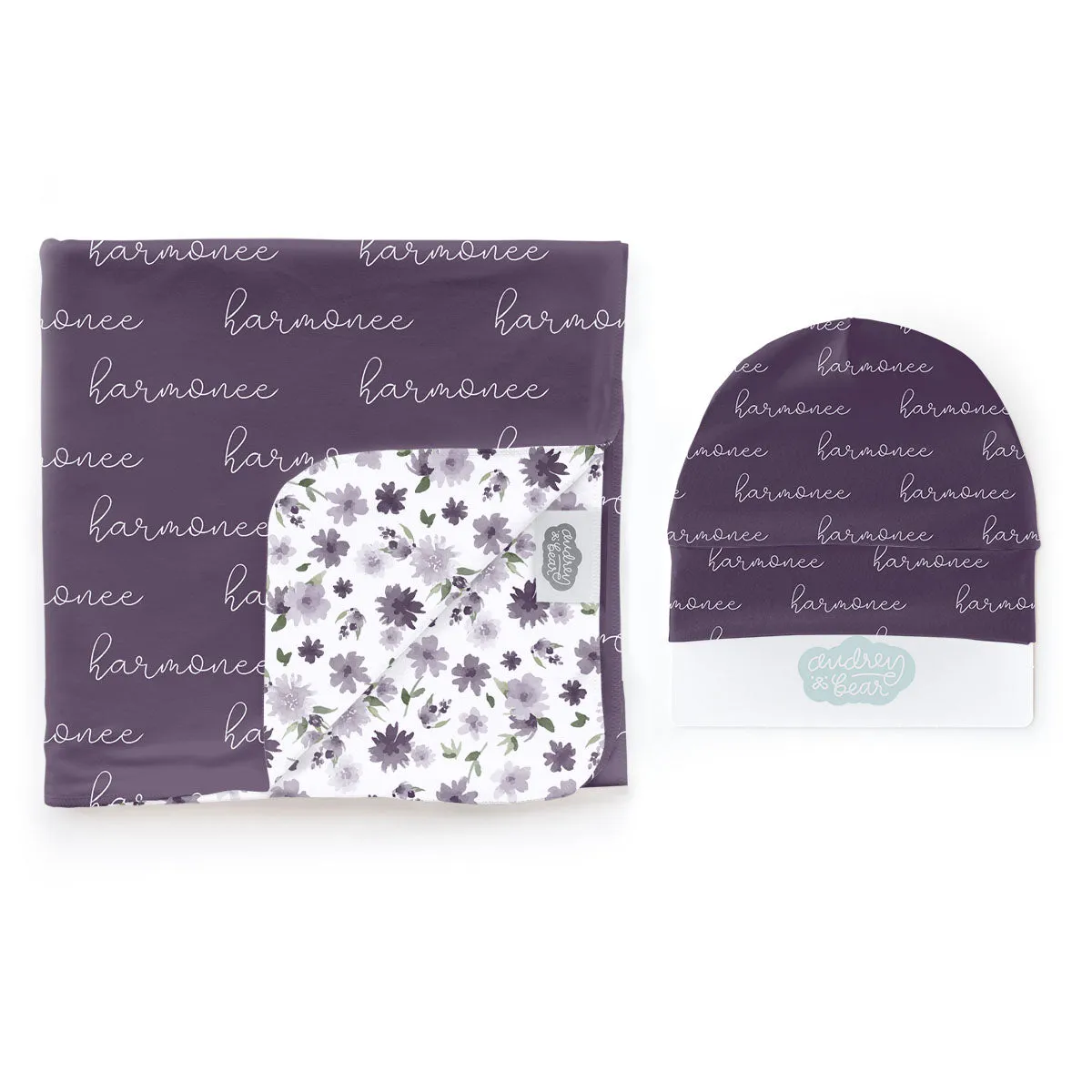 Personalized  Swaddle & Hat Set | Whispering Wisteria