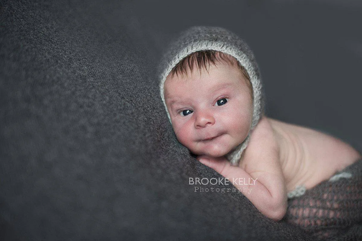 Pewter and Light Gray Two Toned Mohair Newborn Pants and Hat Set