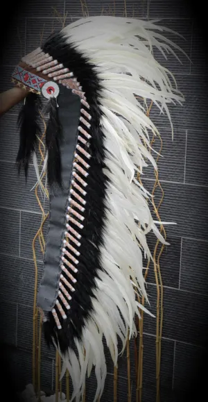 PRICE REDUCED Z06 Extra Large White  Feather Headdress (43  inch long )/ war bonnet.