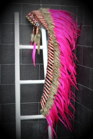 PRICE REDUCED . Z09 Extra Large Pink Feather Headdress (43 inch long )