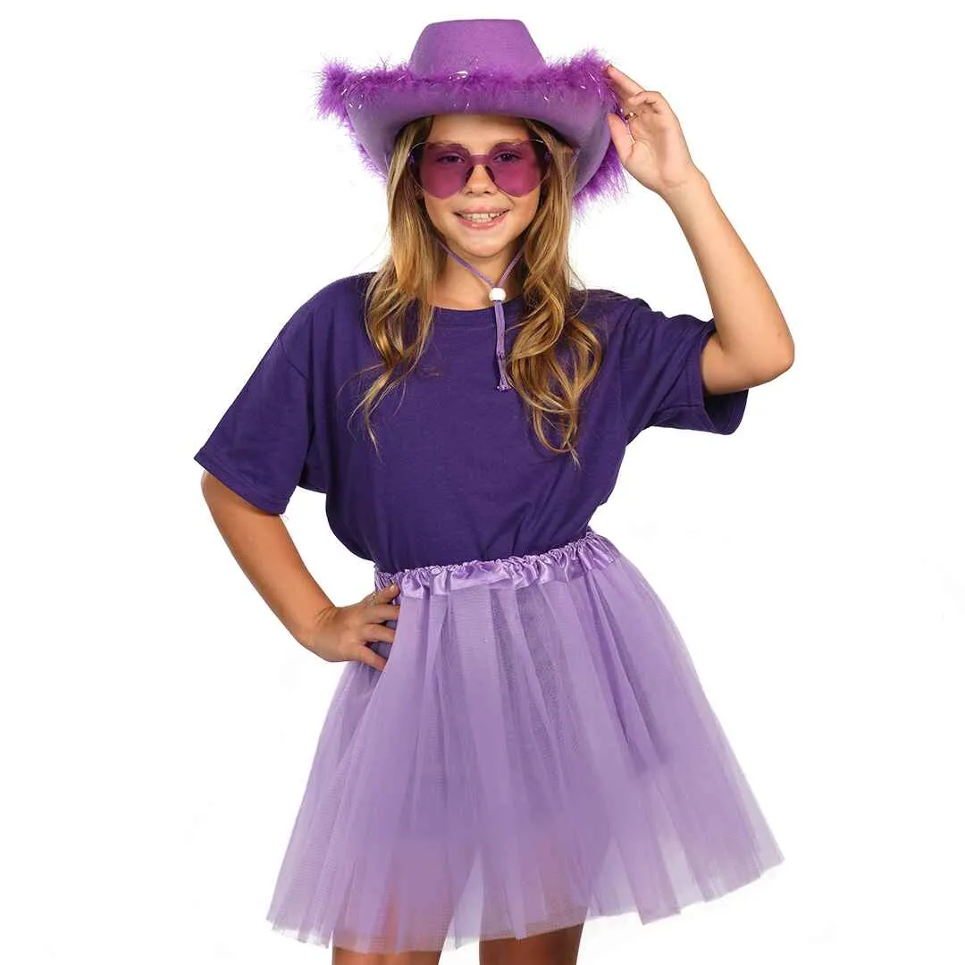 Purple Cowgirl Hat with Glasses - Halloween Cowboy Hat with Feathers - FUNCREDIBLE