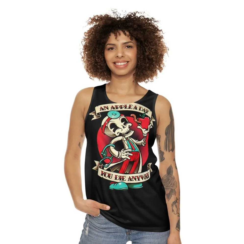 "An Apple a Day You Die Anyway" Unisex Tank Top