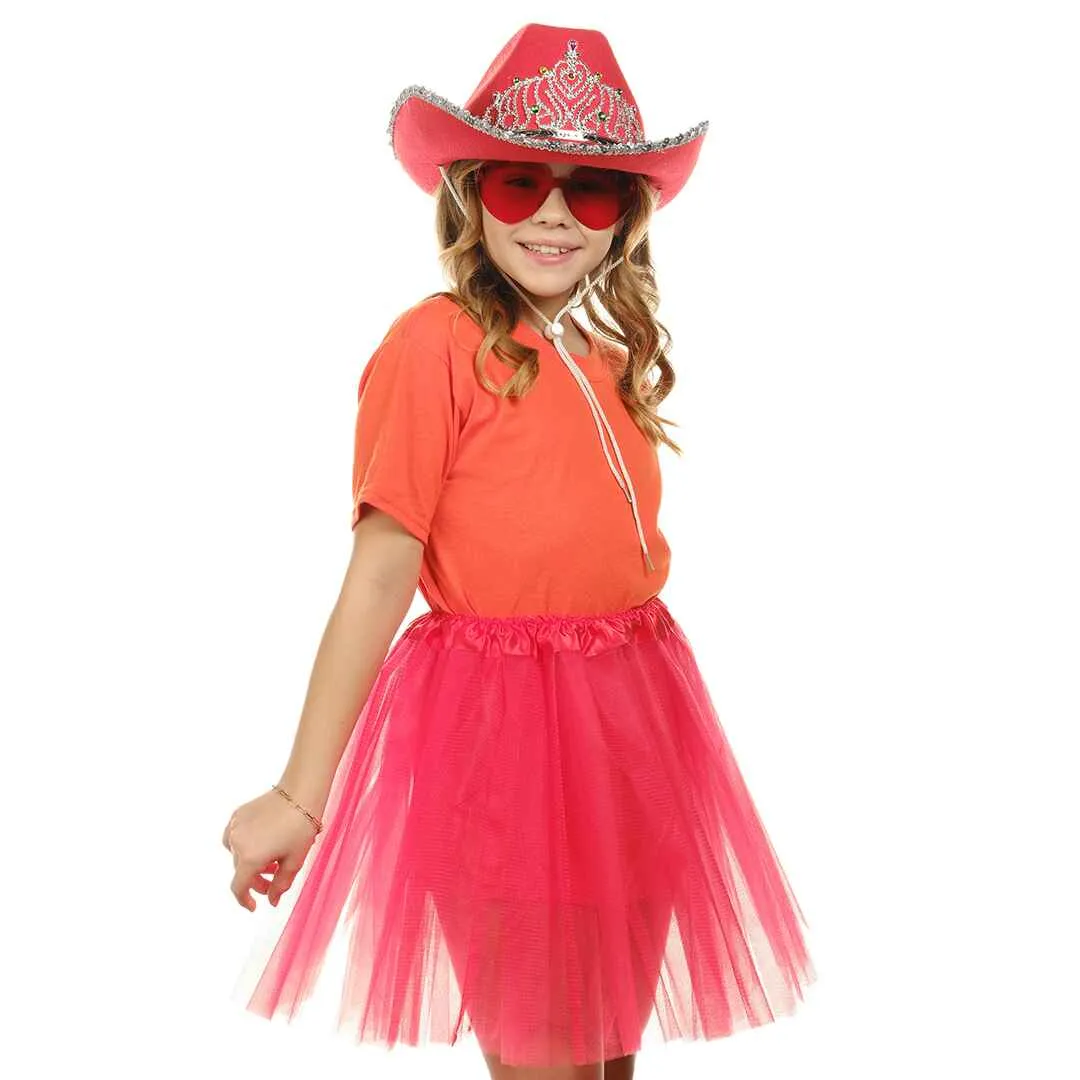 Red Cowgirl Hat with Heart Glasses - Red Cowboy Hat with Tiara Crown - FUNCREDIBLE