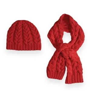 Red Heart Knit Cable Beanie & Scarf