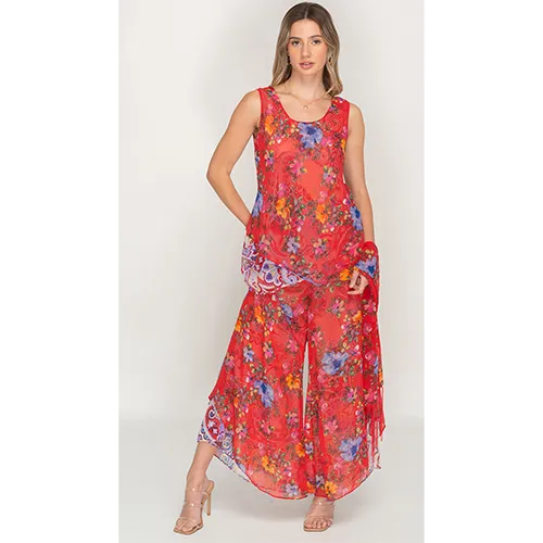 Semi-Long Red Floral Printed Reversible Dress For Women