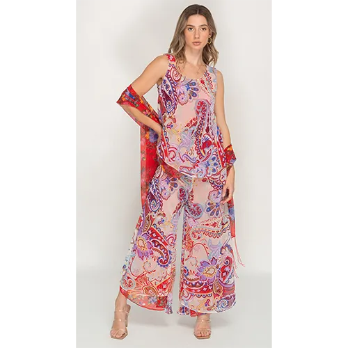 Semi-Long Red Floral Printed Reversible Dress For Women