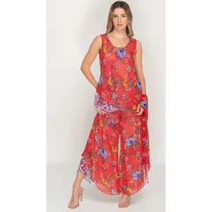 Semi-Long Red Floral Printed Reversible Dress For Women