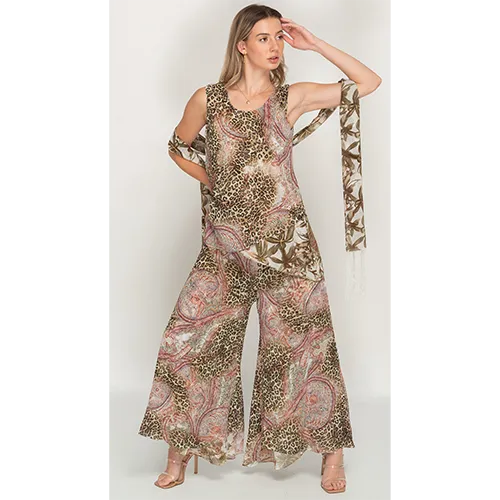 Sleeve Less Floral Printed Reversible Pant Set For Women