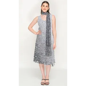 Sleeve Less Semi Long Black & White Printed 2 in 1 Reversible Dress For Women