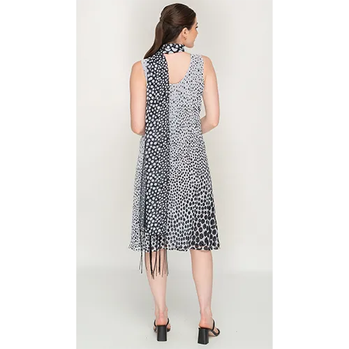 Sleeve Less Semi Long Black & White Printed 2 in 1 Reversible Dress For Women