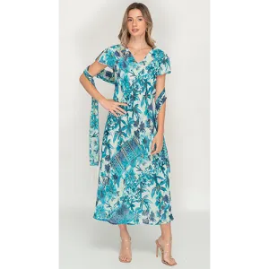 Sleeve Less Semi Long Floral Printed 2 in 1 Reversible Dress For Women