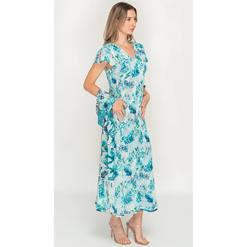 Sleeve Less Semi Long Floral Printed 2 in 1 Reversible Dress For Women