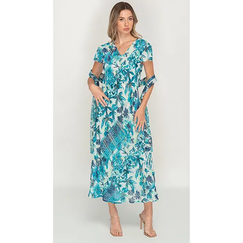 Sleeve Less Semi Long Floral Printed 2 in 1 Reversible Dress For Women