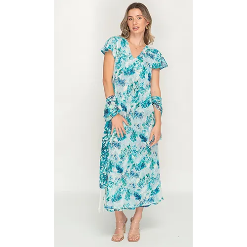 Sleeve Less Semi Long Floral Printed 2 in 1 Reversible Dress For Women