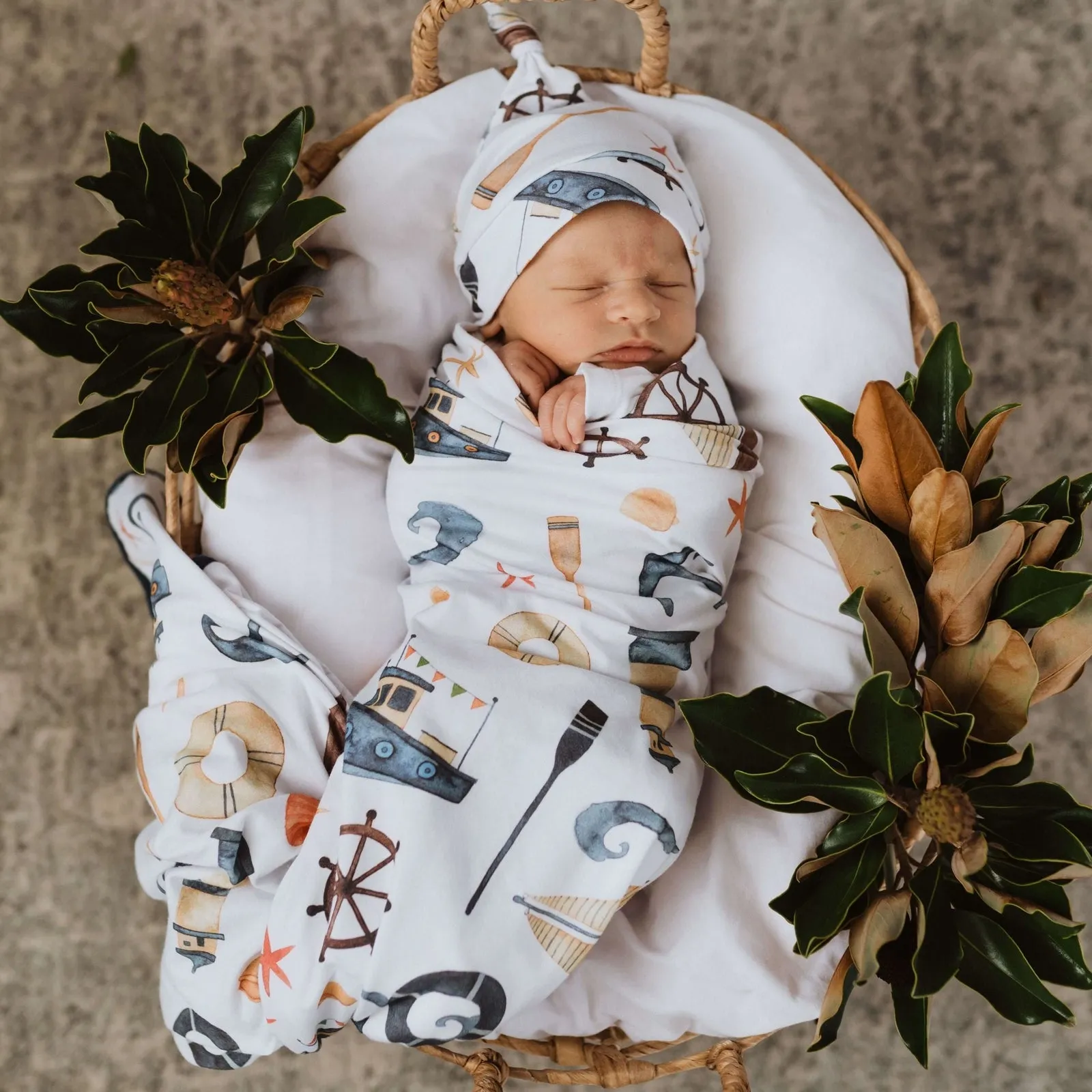 Snuggle Hunny Kids - Jersey Baby Wrap Swaddle & Beanie (Set) - Shipwreck