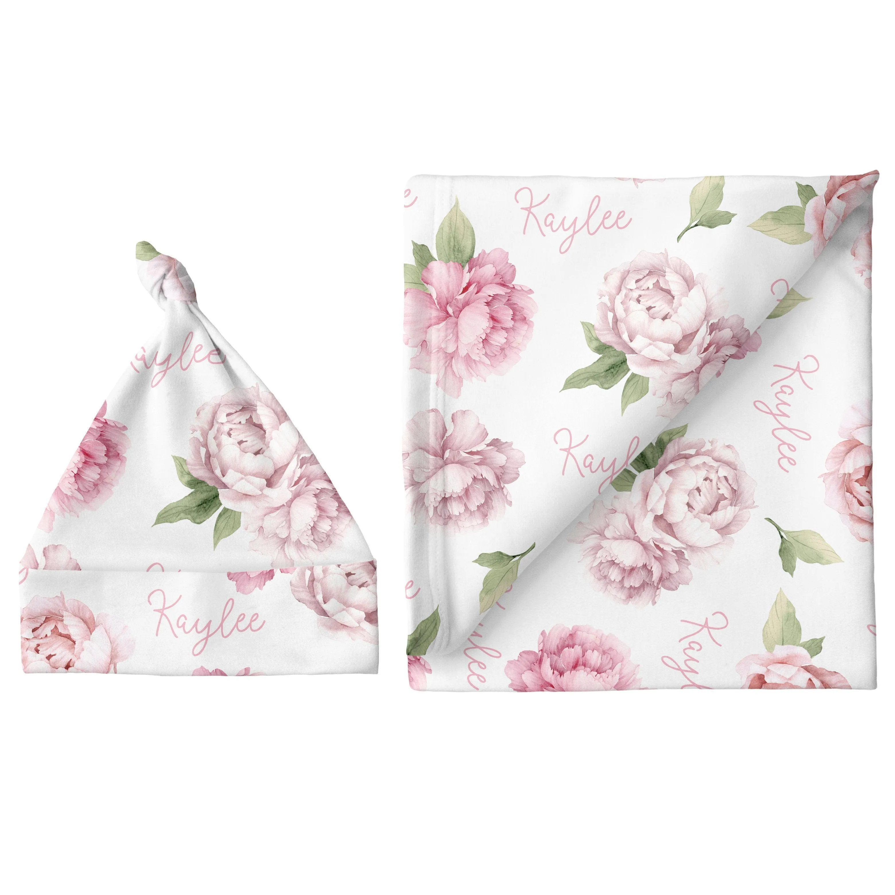 Sugar   Maple Large Blanket & Hat Set - Pink Peonies