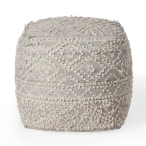 Sylvia Boho Diamond Pattern Wool and Viscose Cube Pouf