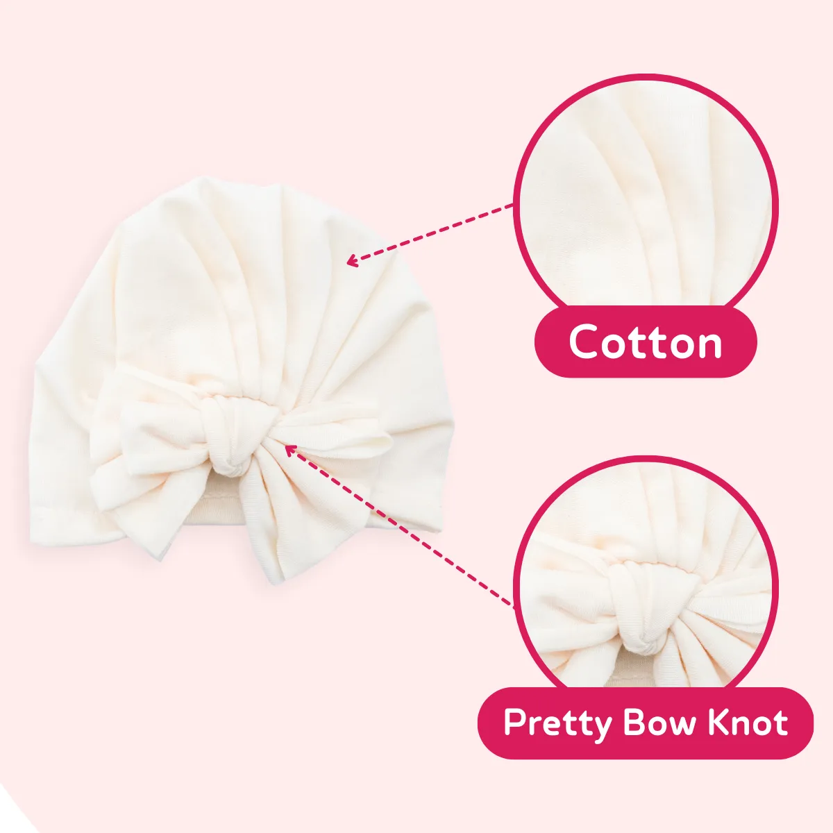 THE LITTLE LOOKERS Unisex Soft Hosiery Turban Bow Knot Cap, Baby Headwear | Suitable for 3 to 18 Months Baby